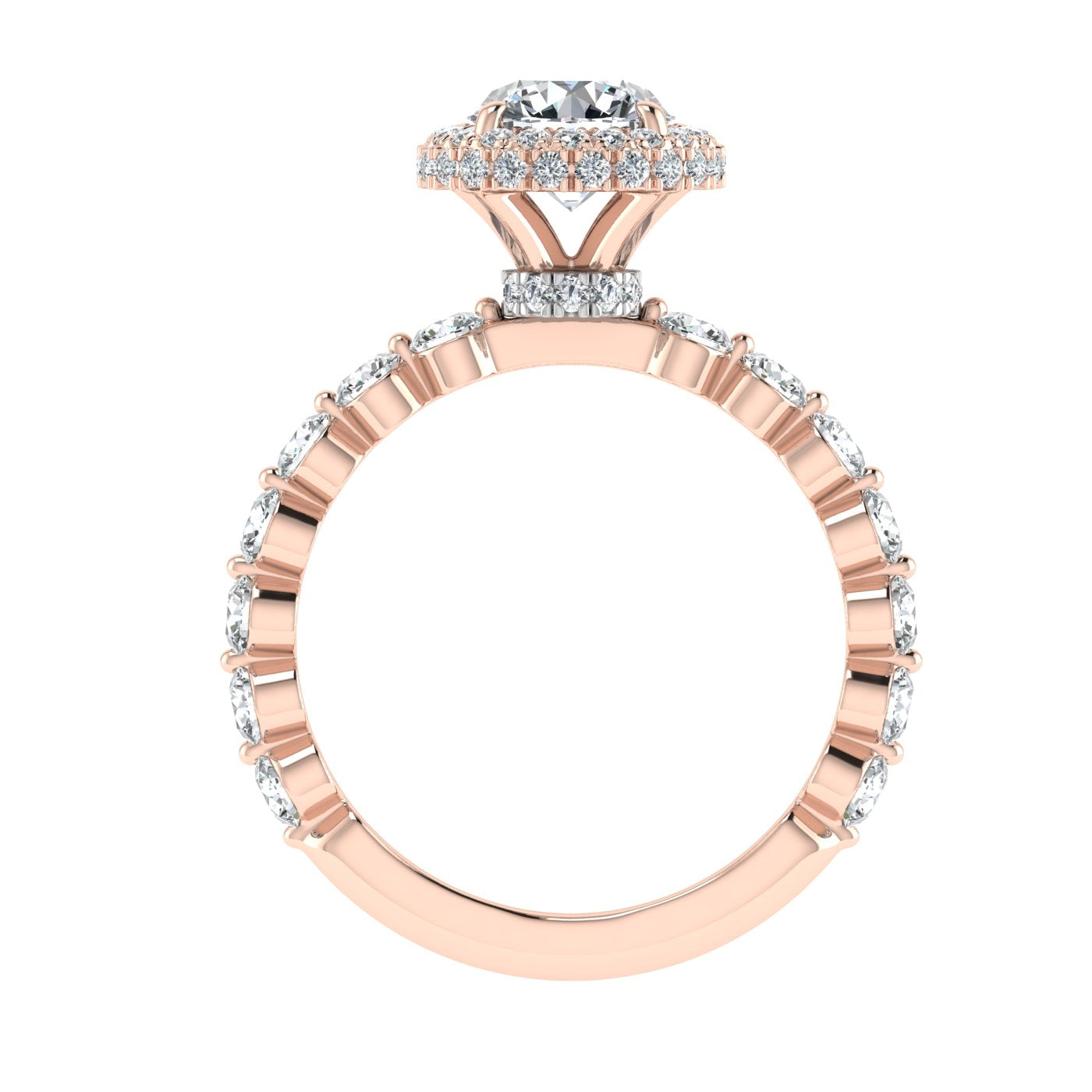 Engraved Round Cut Double Edge Halo Moissanite Engagement Ring Rose Gold